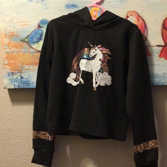 WISHFUL PARK Lil Girls Sz M (8) Grey w/Sequined Unicorn Hoodie PreOwned - Picture 2 of 4